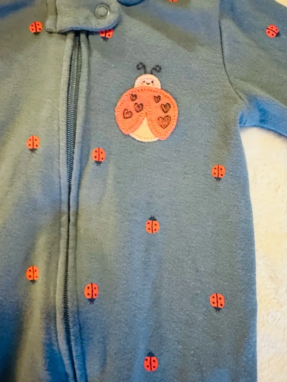 Carter's Olive One-Piece Footed Pajamas with Red Ladybug Print